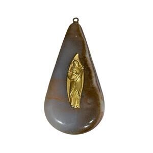 Vintage alabaster magpie pendant Religious Madams And Child Necklace Pendant
